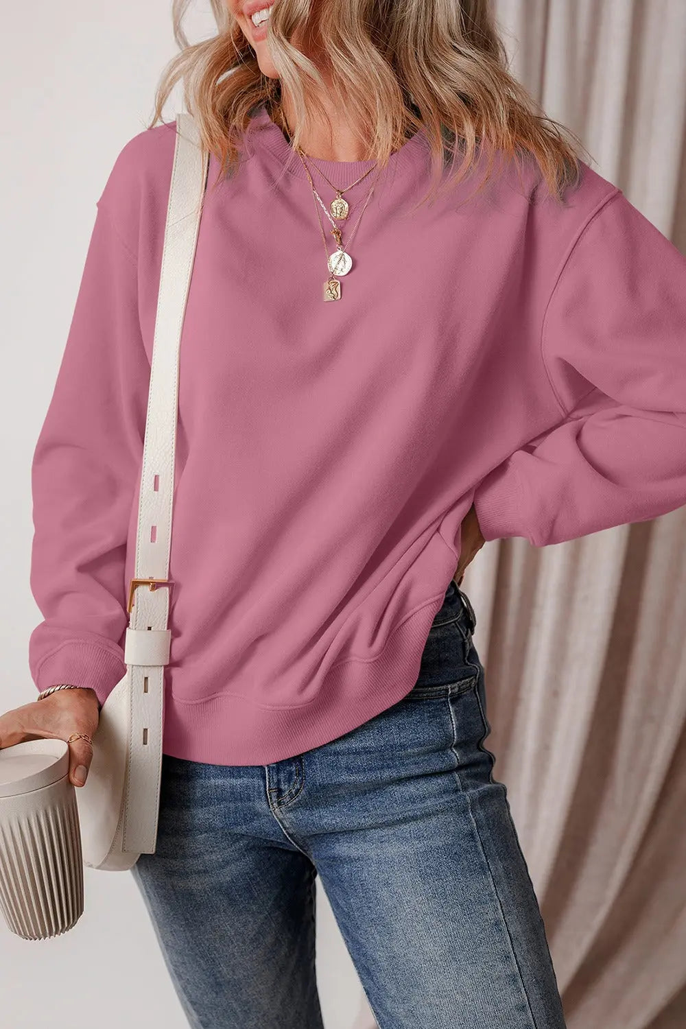 Round Neck Long Sleeve Sweatshirt - Image #7