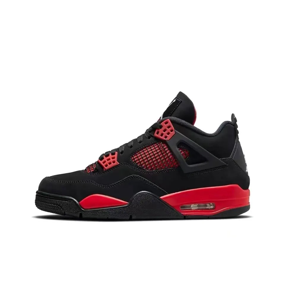 Original Air Jordan 4 Retro Bred Bull Anti-Slip Wear-resistant Retro Basketball Shoes Black and Red Men's Shoes