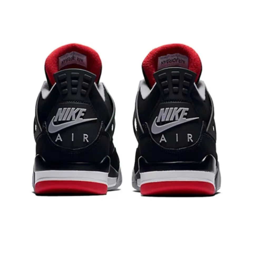 Original Air Jordan 4 Retro Bred Bull Anti-Slip Wear-resistant Retro Basketball Shoes Black and Red Men's Shoes