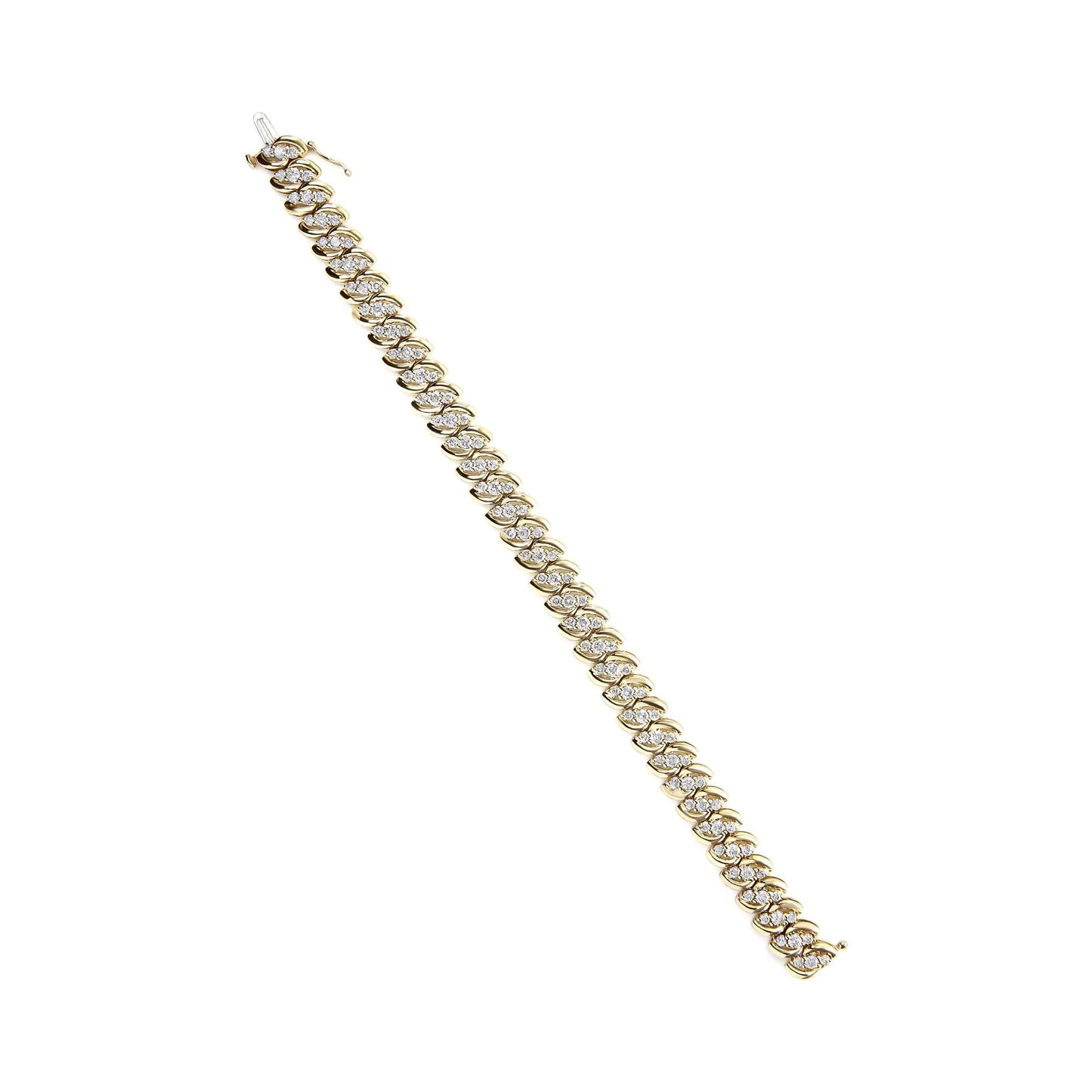 10K Yellow Gold 5.0 Cttw Diamond Double Row S-Link Cuban Bracelet (J-K Color, I2-I3 Clarity) - 7.25" Inches