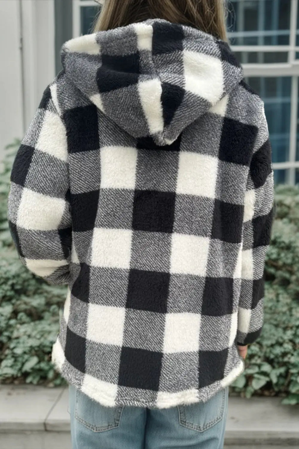 Double Take Full Size Plaid Long Sleeve Hooded Coat - Image #13