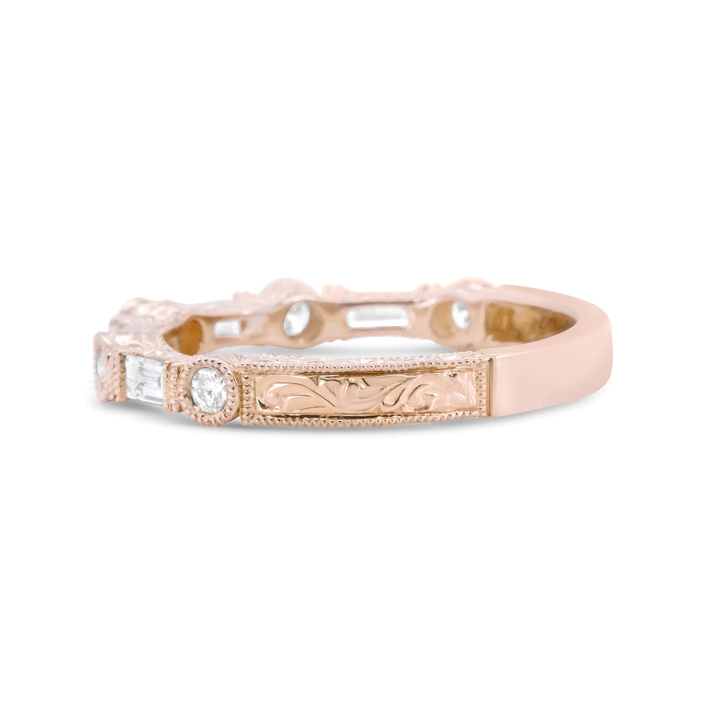 14K Rose Gold 3/8 Cttw Baguette and Round Diamond Bridal Band - (H-I Color, VS1-VS2 Clarity)