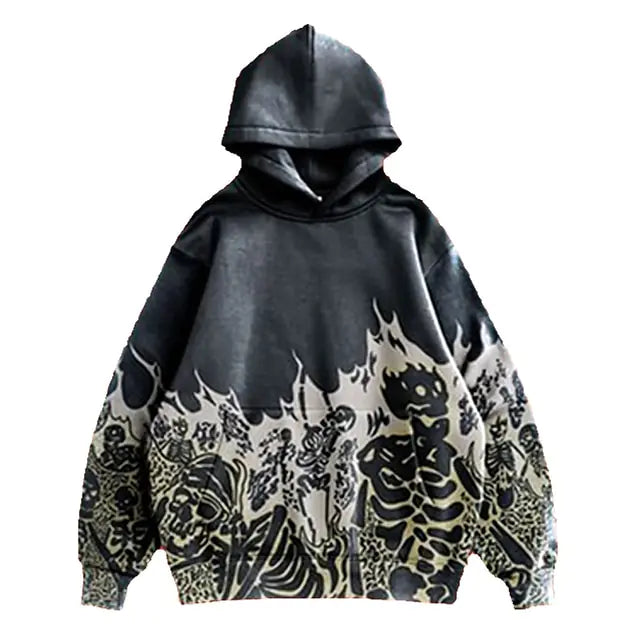 Men's Hip Hop Goth Skull Print Long Sleeve Oversized Hoodies