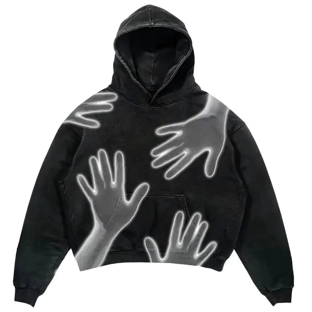 Men's Hip Hop Goth Skull Print Long Sleeve Oversized Hoodies