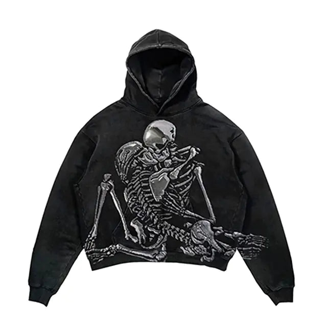 Men's Hip Hop Goth Skull Print Long Sleeve Oversized Hoodies